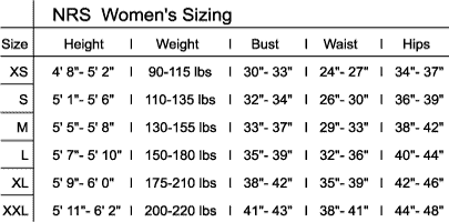 NRS Women's Sizing Chart